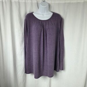 Findsweet Shirt Womens XL Purple Scoop Neck Pleated Long Sleeve Jersey Top